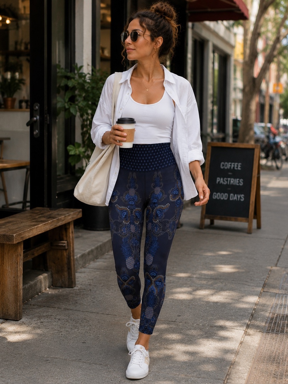 Farm Rio Women’s Legging Blue Abacaxila Pineapple Medium Mandala Geometric Motif - Picture 2 of 14